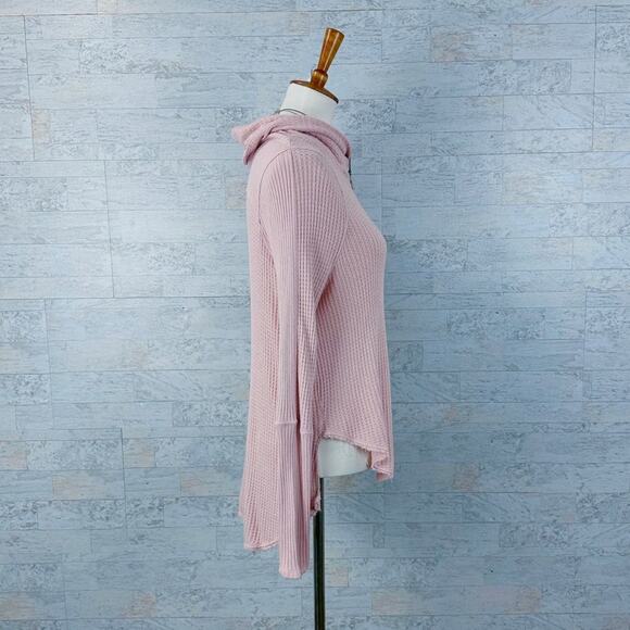 Free People Kristina Drippy pink long sleeve thermal turtleneck top - Picture 3 of 6